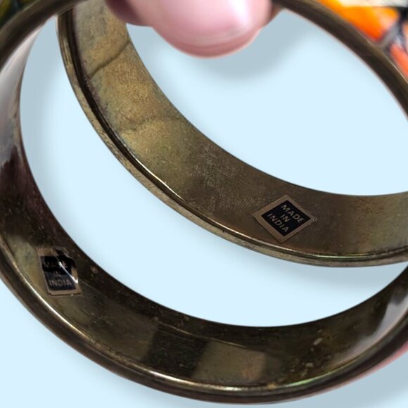 Vintage Set of 2 Brass & Bone Bangles - Picture 6 of 7